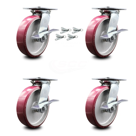 Service Caster 8 Inch Poly on Aluminum Caster Set with Roller Bearings and Brakes/Swivel Locks SCC-35S820-PAR-SLB-BSL-4